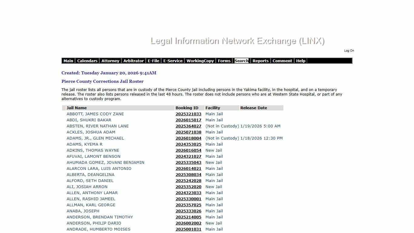 Pierce County Public Jail Roster